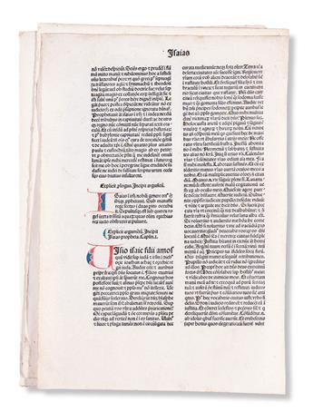 INCUNABULA  BIBLE LEAVES.  Group of 17 leaves, comprising 16 from 15th-century printed Bibles and one from the 1613 folio KJ edition.